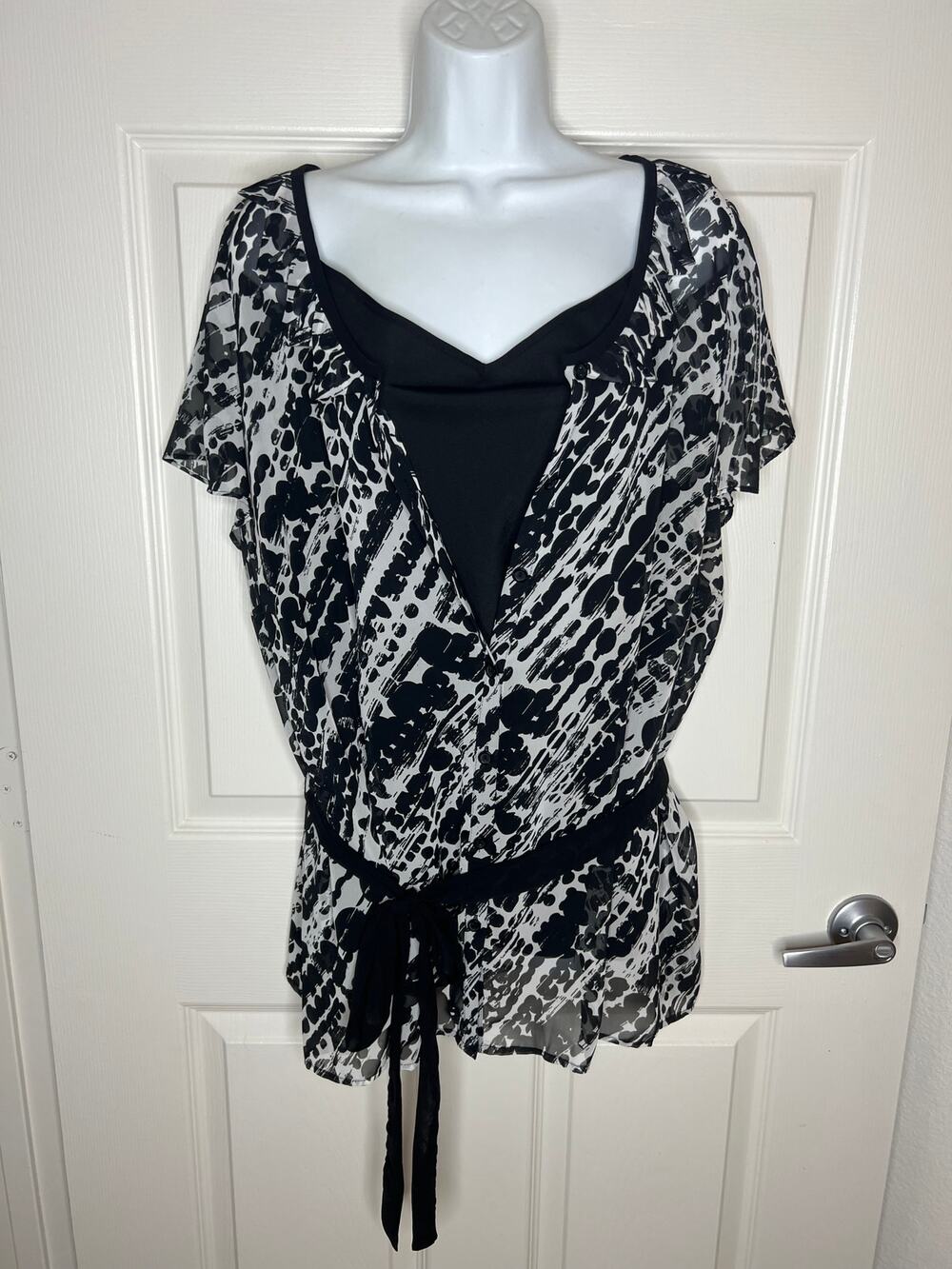 Black & White Printed Women's Wrap Top with Belt